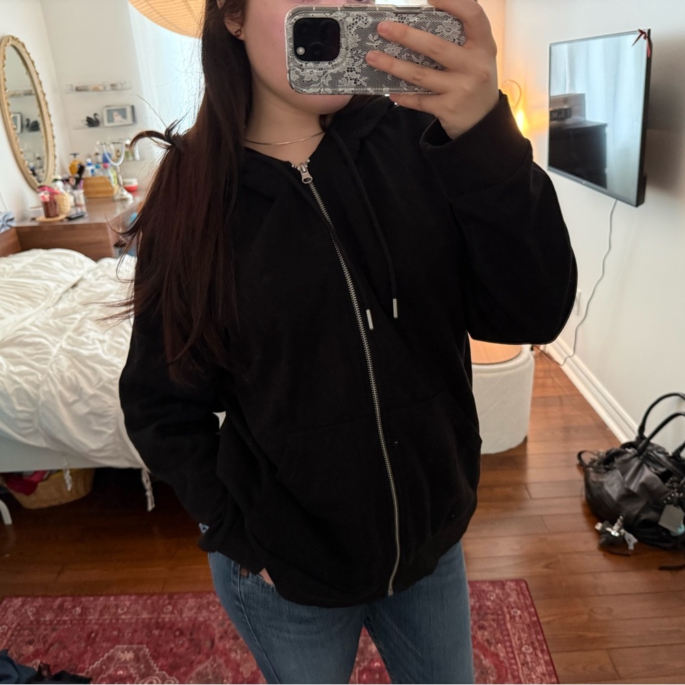 Black Full-Zip Oversized Hooded Sweatshirt